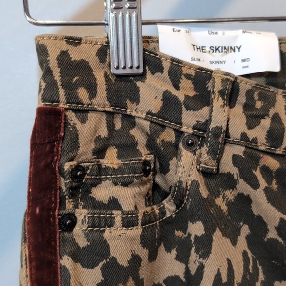 ZARA Woman The Skinny Jeans Leopard Print Velvet Tuxedo Stripe Premium Denim - Picture 7 of 13